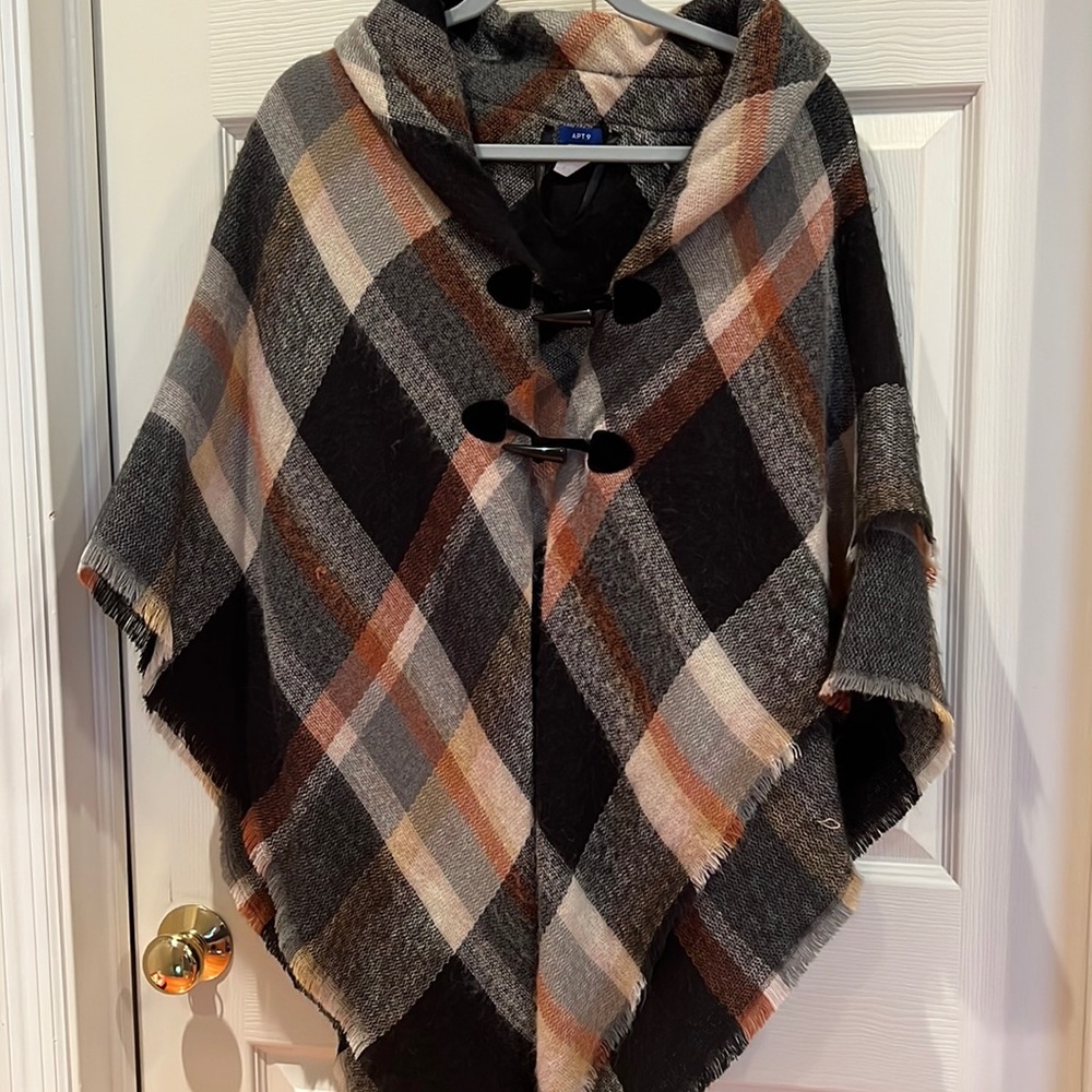 Plaid poncho tunic length wrap
